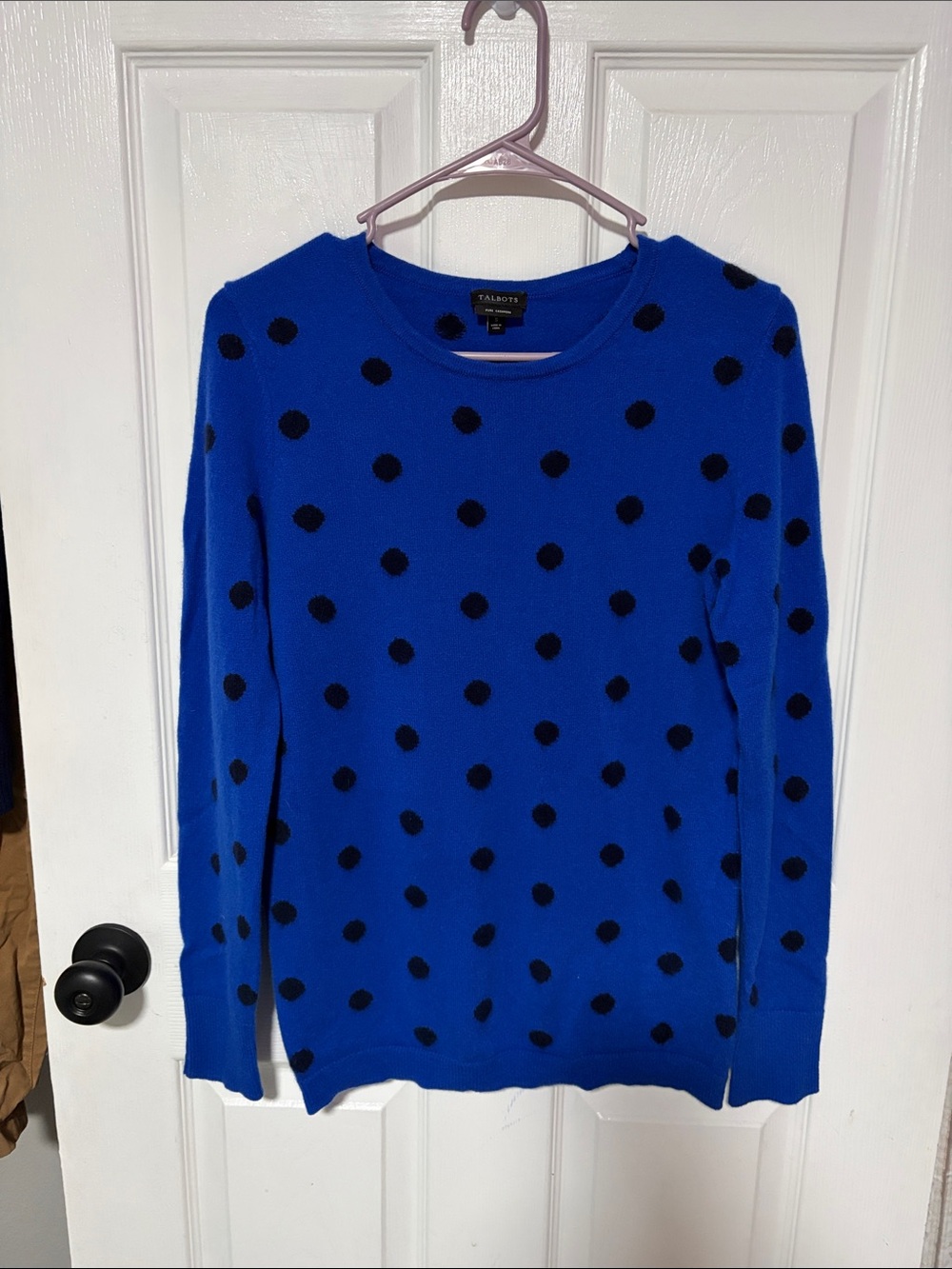 Talbots cashmere  Cobalt Blue Sweater with Black Dot